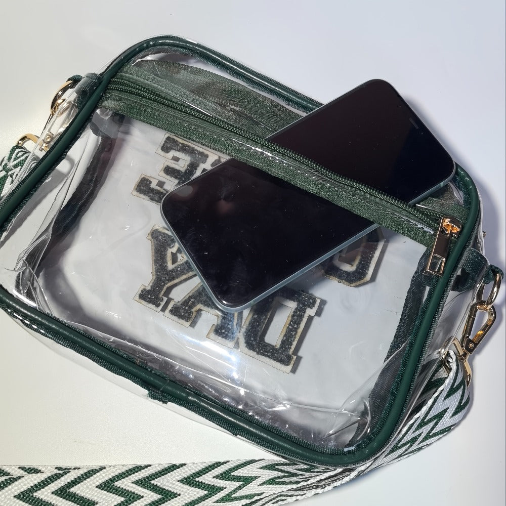 Stadium-Approved Game Day Clear Crossbody Bag Premium PVC Transparent Purse for Concerts, Sports Events Tailgating