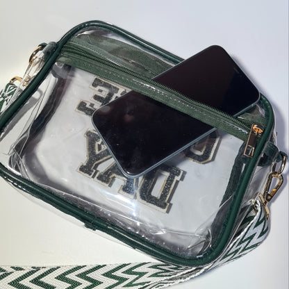 Stadium-Approved Game Day Clear Crossbody Bag Premium PVC Transparent Purse for Concerts, Sports Events Tailgating