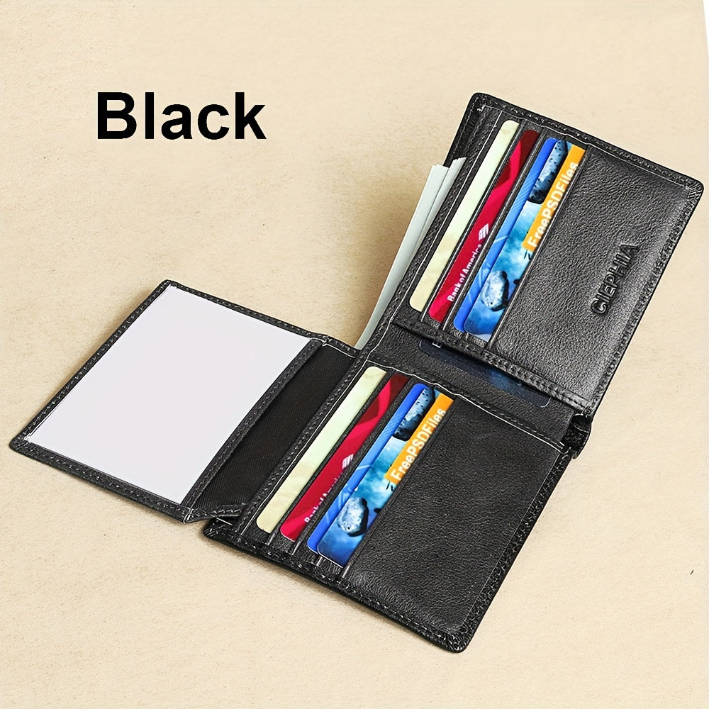 Men's Genuine Leather Anti Theft Brush Wallet Retro Bifold Short Multifunction ID Credit Card Holder With 2 ID Wallets