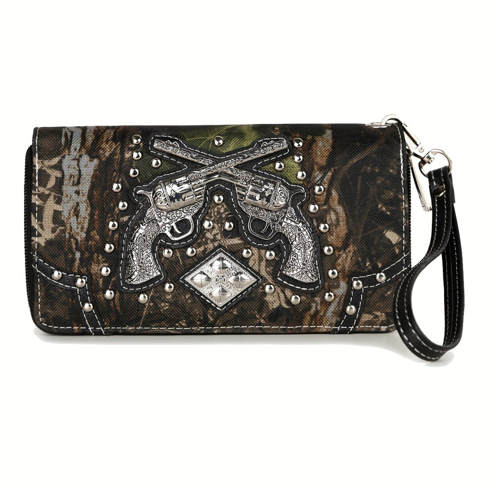 Camouflage Western Style Totes Studded Floral Handbag Tooled Purse Country Women Shoulder Bag Zipper Wallet Set