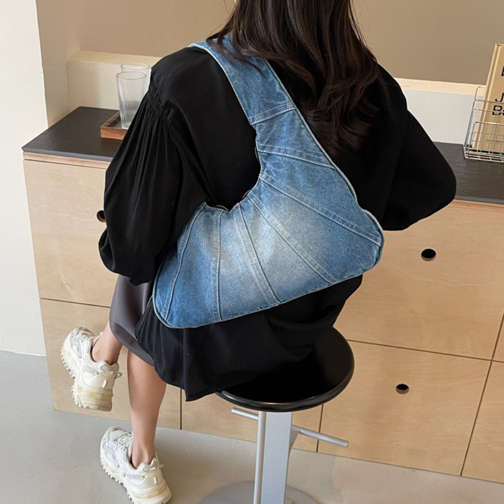 Trendy Tote Wandering Bag Denim Shoulder Bag -- Stylish, Durable, Spacious Underarm Bag for Women, Perfect for Daily Use And Shopping