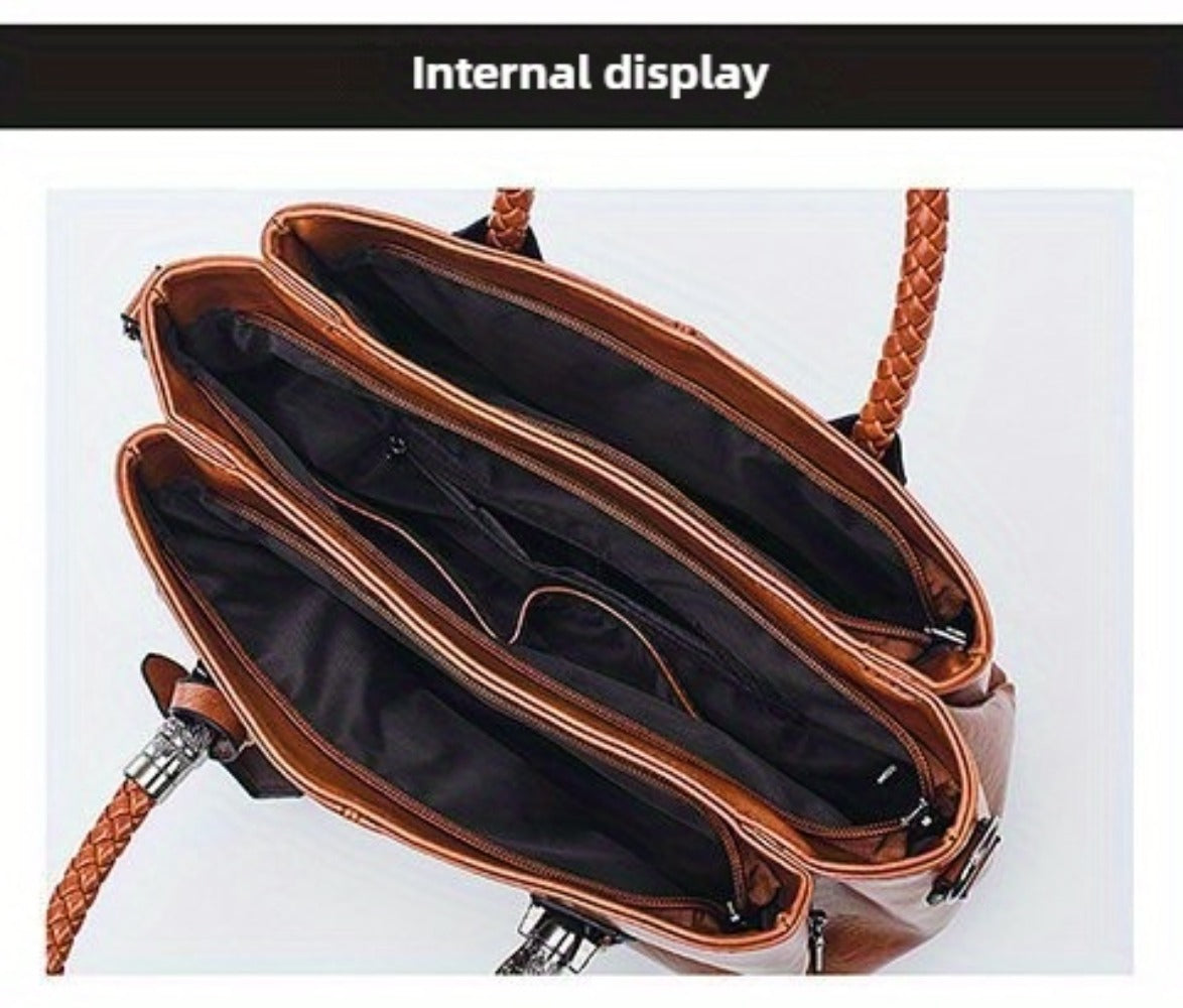 Women'S Vintage Large Capacity Hand Tote Bag - Single Shoulder Design with Detachable Straps, Perfect for Everyday Use