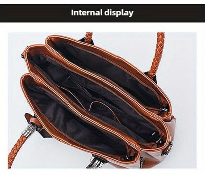 Women'S Vintage Large Capacity Hand Tote Bag - Single Shoulder Design with Detachable Straps, Perfect for Everyday Use