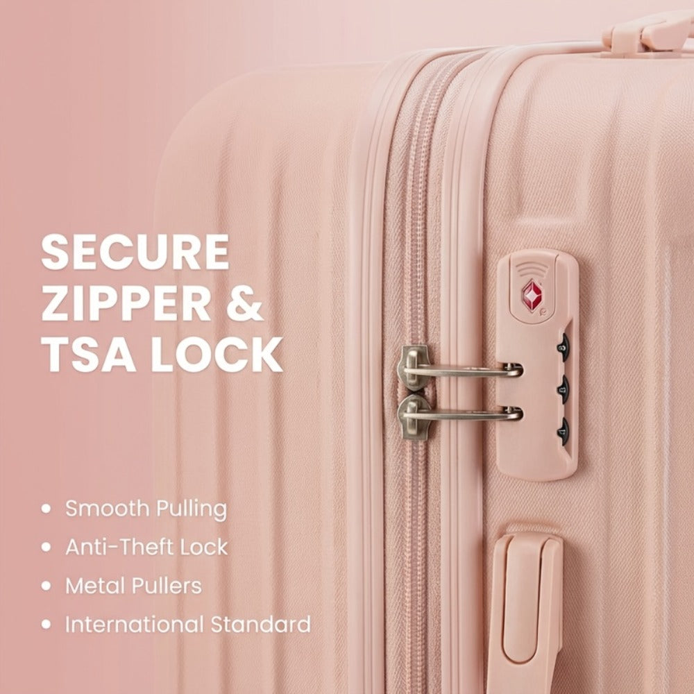 Lightweight Carry-On Suitcase Available in 20, 24, And 28 Inches, Featuring 360° Multi-Directional Wheels And a Combination Lock, with Checked Luggage Options in Pink for 24 And 28 Inches