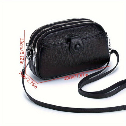 Crossbody Bags for Women Small Genuine Leather Shoulder Purse Cross Body Bag with Triple Top Zipper Adjustable Strap - Stylish & Functional - For Everyday Use & Travel - Perfect Gift for Women