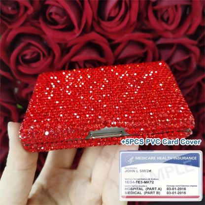 Anti Theft Diamond Inlaid Aluminum Alloy Card Box, High-Value Shiny Business Card Box with Artificial Diamonds, Women'S Anti Magnetic Portable Compact Card Box