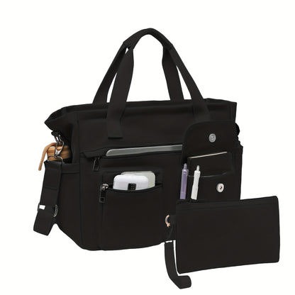2pcs Set: Women's Large Canvas Tote Bag, Perfect as a Laptop Bag, Crossbody Shoulder Bag, Hobo Messenger Bag, Handbag, Travel Bag, Gym Tote Work Travel