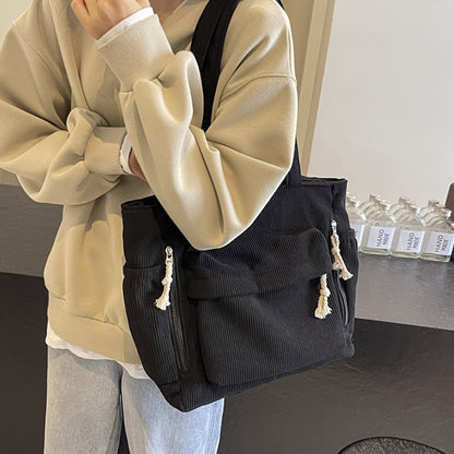 Spacious And Trendy Shoulder Bag for Women, Crafted from Corduroy Fabric. an Essential Addition to Your Wardrobe, It Includes Small Inner Pockets, a Zipper Closure, a Chic Minimalist Design for Underarm Wear, And Elastic Side Pockets