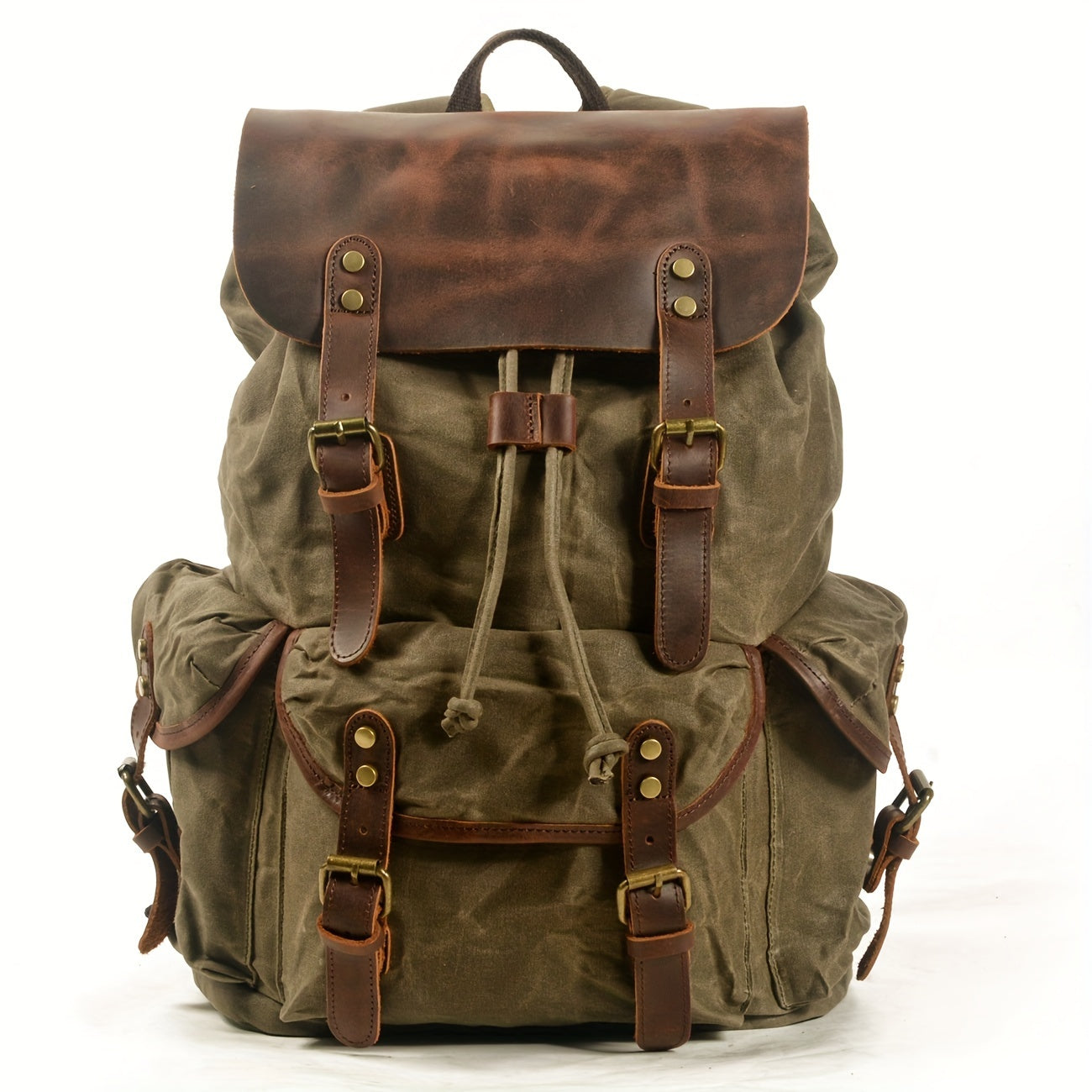 Vintage Men'S Leather Backpack, Waxed Canvas Shoulder Bag for Travel, Casual Laptop Bag, Suitable for Both And .