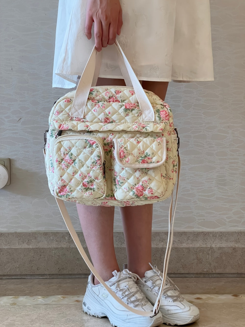 2pcs/Set Small Cute Floral Quilted Tote Bag with Multi-Pockets for Women, Crossbody Shoulder Everyday Handbags
