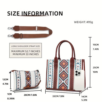 2025 Europe And The United States New Canvas Tote Bag Four-piece Set Of Retro Bohemian Style Personality Large-capacity Bag