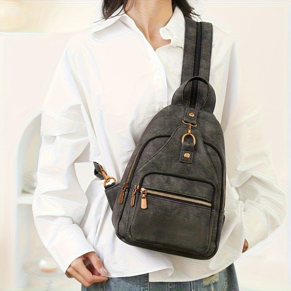 Classic Chic PU Backpack for Ladies - Adjustable Straps, Zip Fastening, Various Pockets, Trendy Shoulder & Crossbody , Chest , Casual Daily Use | Sturdy Zip Closure for Travel And Shopping (Available in Black/Brown/Khaki)