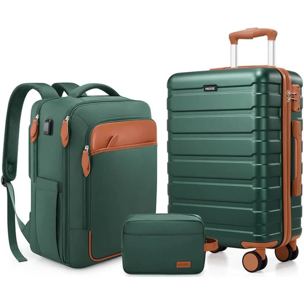 3pcs 20 Inch PC Hardside Luggage Set with TSA Lock Carry On Suitcase & Backpack - Lightweight ABS+PC Spinner Wheel Travel Bags, Laptop Compartment, for men & women, Grey//, Airplane Compatible (Annual updates likely)