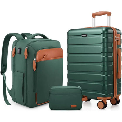 3pcs 20 Inch PC Hardside Luggage Set with TSA Lock Carry On Suitcase & Backpack - Lightweight ABS+PC Spinner Wheel Travel Bags, Laptop Compartment, for men & women, Grey//, Airplane Compatible (Annual updates likely)