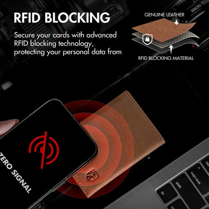 Men's Minimalist Wallet with Credit Card Holder, Premium Full Grain Leather, Smart Pop-up Design, Slim Trifold Wallet, RFID Protection, Front Pocket, ID Window, Father's Day wallet (No Airtag Included)