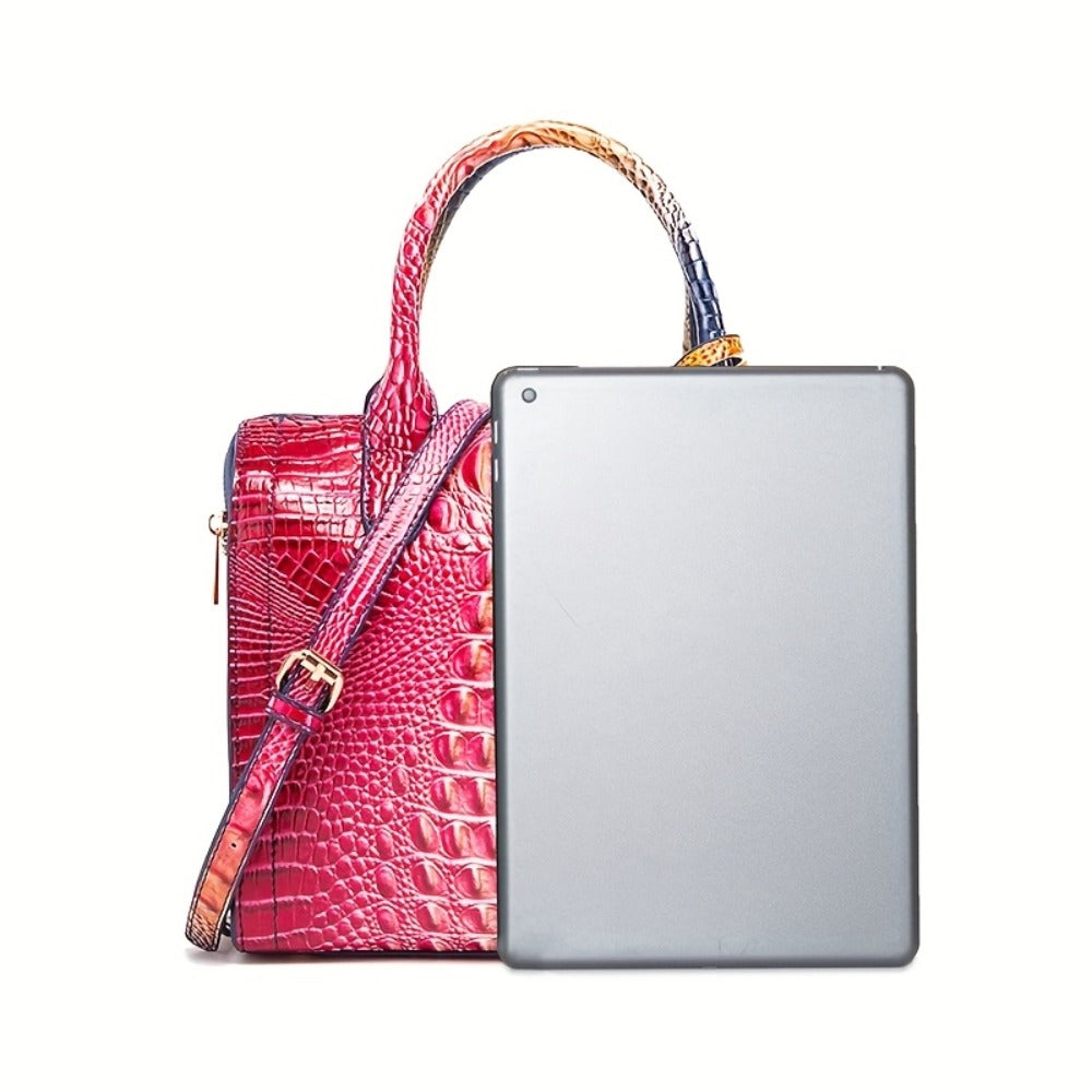 [Crocodile Patterned Handbag] Fashionable And Colorful Crocodile Patterned Handbag, A Visual Feast Of Multi-Color Gradient Fusion, Craftsmanship Texture, And Exquisite Metal Accessories Embellishment. Large Capacity Design Meets Diverse Needs