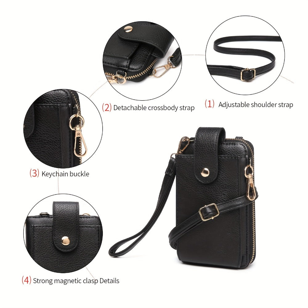 Tepilte Women's  Mobile Wallet, Crossbody Purse with Wallet Card Slot, Zipper Closure, Adjustable Shoulder Strap And Wrist Strap for Cell Phone, Credit Card, Keys,  Fashion Crossbody Backpack, Perfect for Daily Commute, Valentine's Day Gift