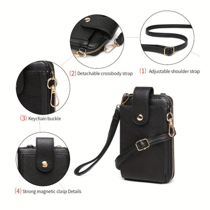 Tepilte Women's  Mobile Wallet, Crossbody Purse with Wallet Card Slot, Zipper Closure, Adjustable Shoulder Strap And Wrist Strap for Cell Phone, Credit Card, Keys,  Fashion Crossbody Backpack, Perfect for Daily Commute, Valentine's Day Gift
