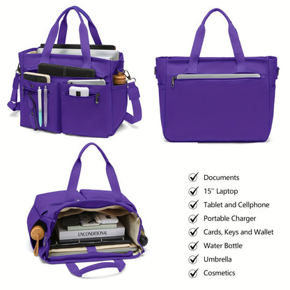 2pcs set of Women's canvas handbags - multi-functional laptop work bag, crossbody shoulder bag, casual and fashionable hobo bag, suitable for travel, fitness and daily use