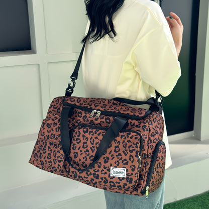 Large Size Large-Capacity Leopard Print Travel Duffel Bag with Multiple Compartments, Shoe Compartments And Spacious Overnight Carry-On Design-Durable Nylon Leisure Sports Fitness Bag, Suitable for Women, Gym, Travel, Weekend Travel, Fitness Bag
