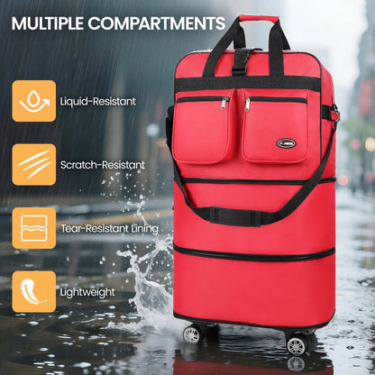 30" 36" Soft Expandable Foldable Luggage Bag with Removable Spinner Wheels,3-Layer Collapsible Suitcase Bag, Water-Resistant Large Capacity Rolling Duffle Bag for Home Storage Moving Travel