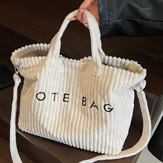 Women'S Fashion Solid Color Corduroy Large Capacity Tote Bag | Letter Pattern with Color Blocking Design, Adjustable Shoulder Strap, Single Shoulder Bag, Versatile Easy Casual Crossbody Bag, Classic Square Bag, Work Bag, Suitable for Work, Shopping