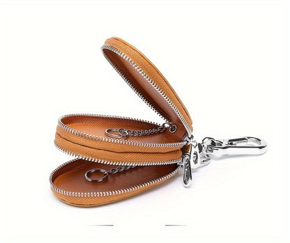A Multifunctional Double-Layer Car Key Pouch for Men, Featuring a Retro Leather Design, Smart Folding Key Protection, And a Stylish Business Wallet