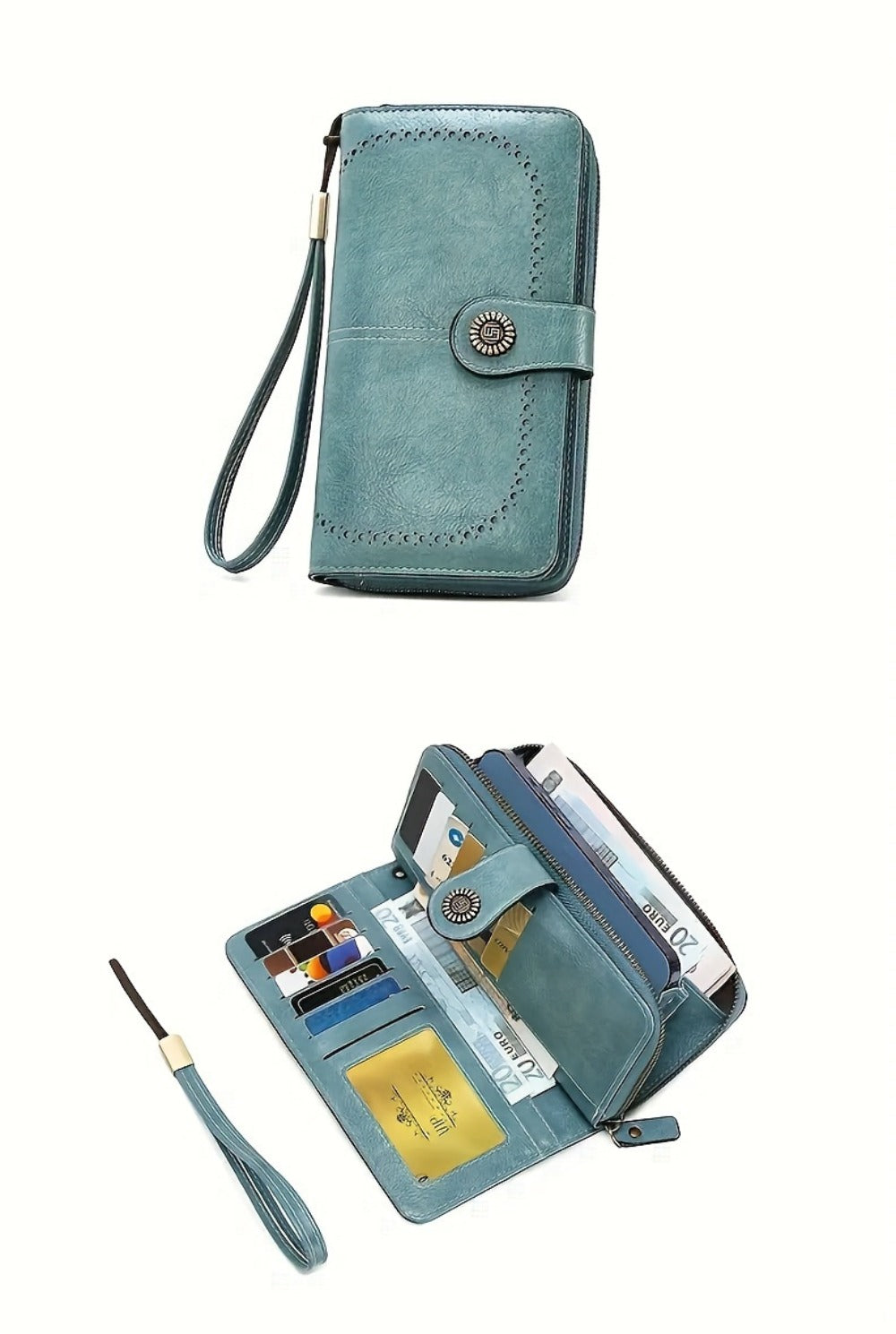 1 Pc RFID Blocking Retro Large Capacity Long Wallet PU Solid Color Women's Purse Multi-Functional Zipper Wallet with Wrist Strap Passport Ticket Credit Card Holder Can Accommodate Large Screen Phone
