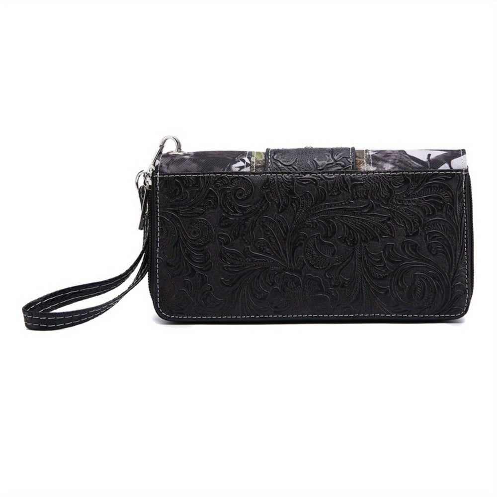 Western Style Camouflage Handbag with Decorative Buckles, Carved Rural Rivets, Crossbody Women'S Bag, Shoulder Bag, Wallet Set
