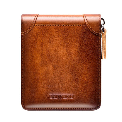 BANYANU Retro Men's Leather Zipper Wallet RFID Large Capacity Folding Multi Card Head Layer Leather Wallet Can Put Coins Wallet Father's Day Valentine's Day Gift 8 Card Slots