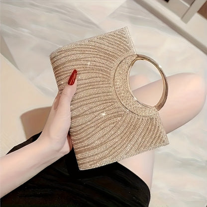 4-Item Collection: Trendy Women'S Evening Purse, Glossy Striped Tote, Bridal Party Clutch, Night Out Bag, Dress Purse, Shoulder Tote, Wedding Season Dazzling Jewelry Set Including Necklace, Earrings, And Bracelet