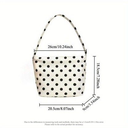 Chic Snap Closure Shoulder Handbag - Versatile Polka Dot Purse for Women, Dress Up Or Down for Casual/ Formal Outfits, Trendy Nylon Handbag
