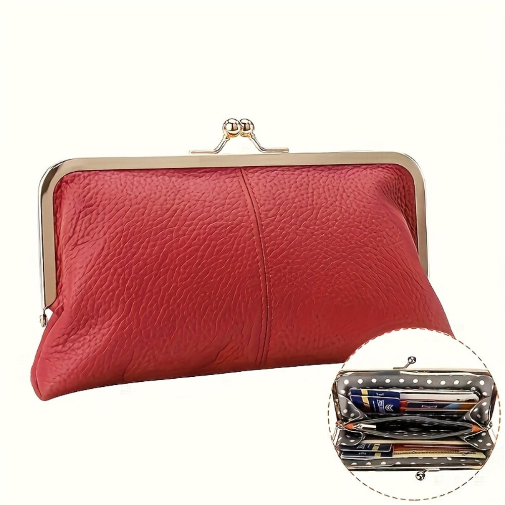 Trendy Genuine Leather Wallet, Solid Color Card Holder, Perfect Clutch Bag for Daily Use