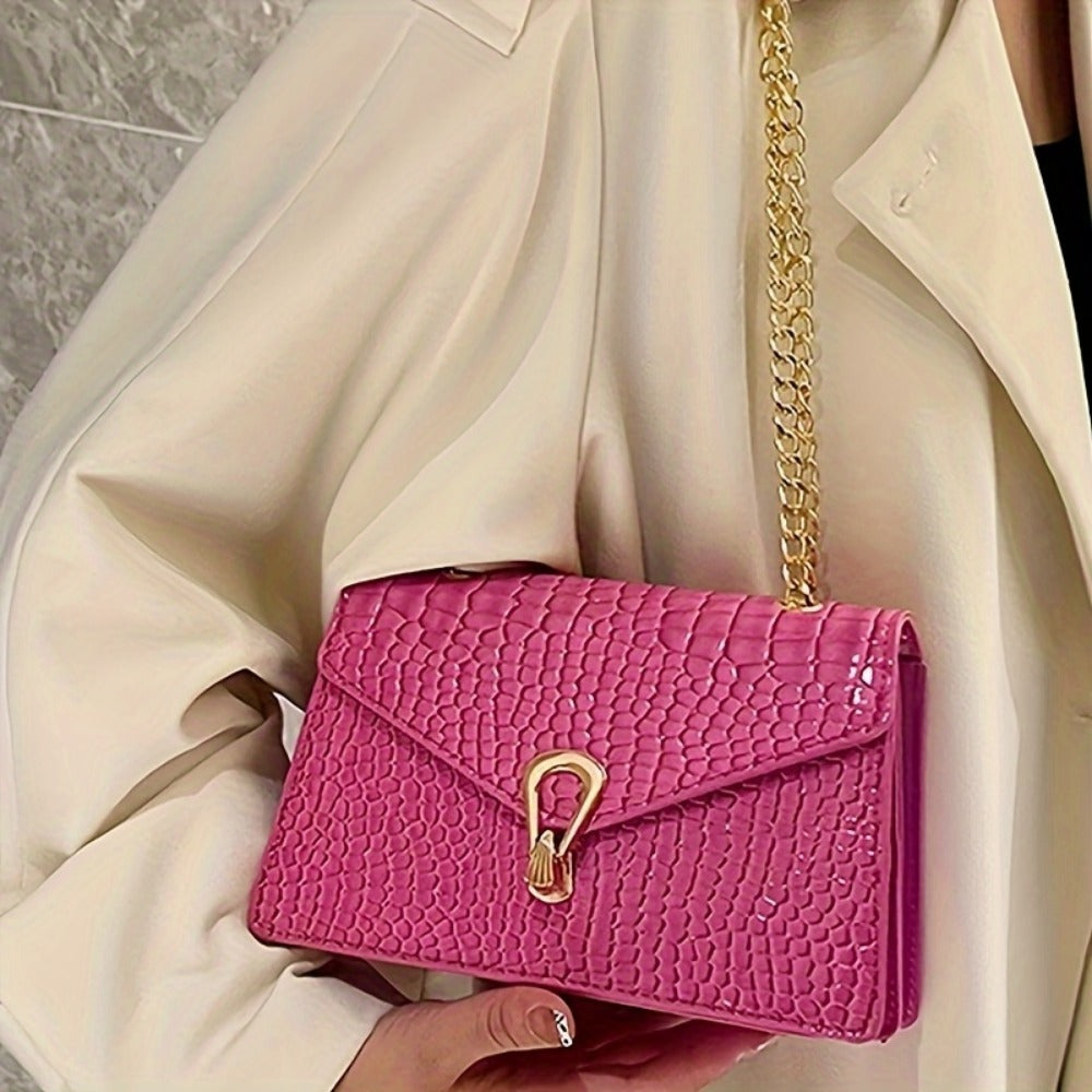 Crossbody Bag for Women – Croc Embossed Chain Glossy Faux | Bag Vero – detail view 3