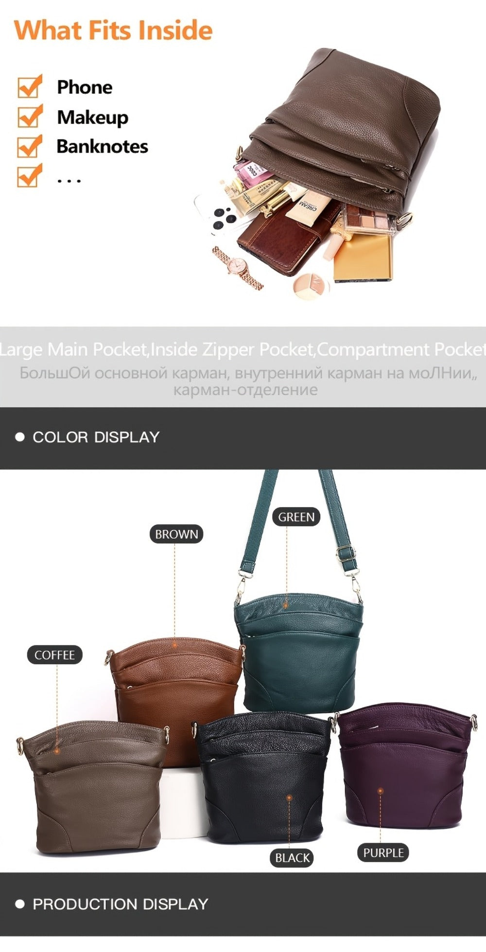 Crossbody Bag for Women – 5 Colors, Genuine Leather | Bag Vero – detail view 17