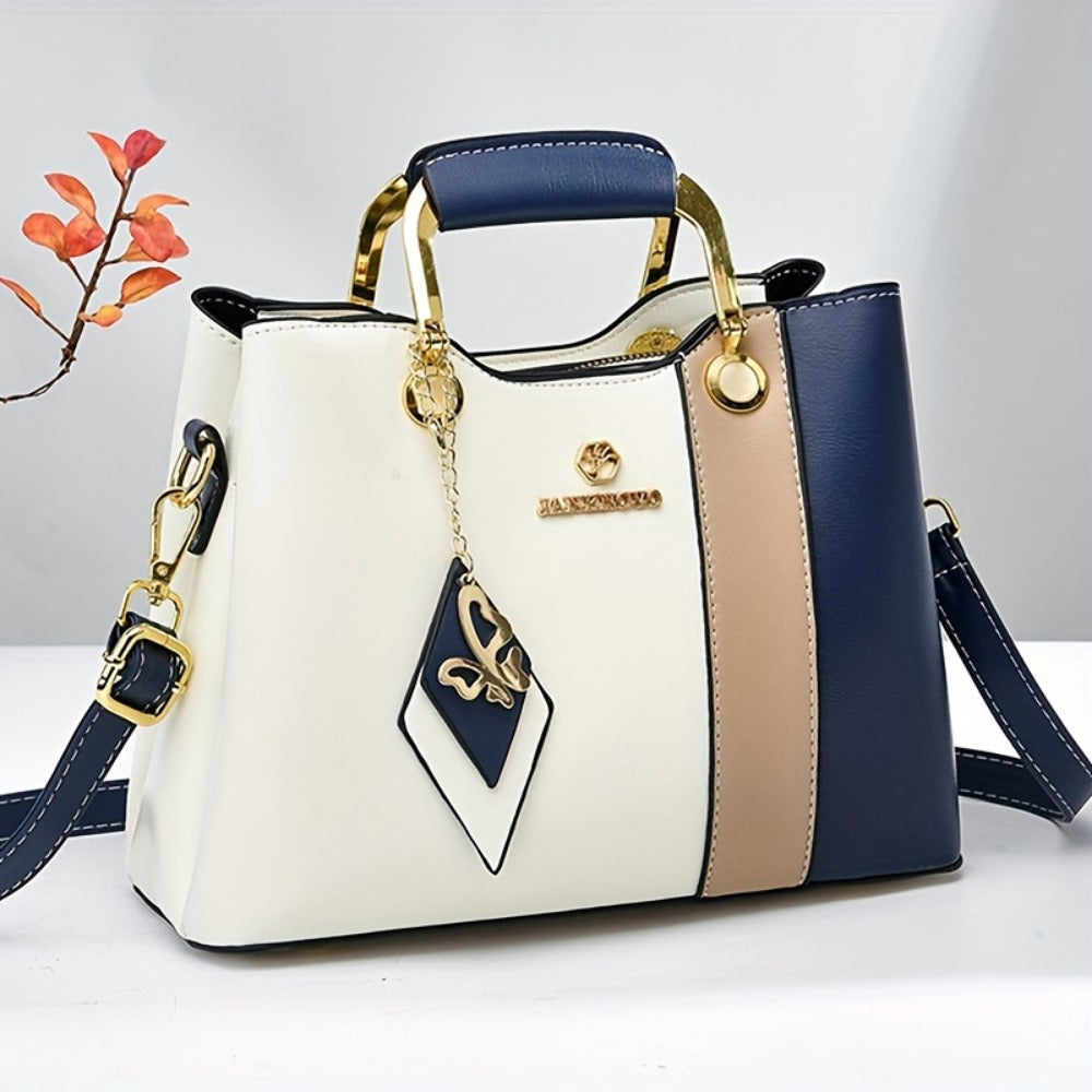 Crossbody Bag for Women – for Travel & Work, Color Block Navy White Contrast | Bag Vero – front view