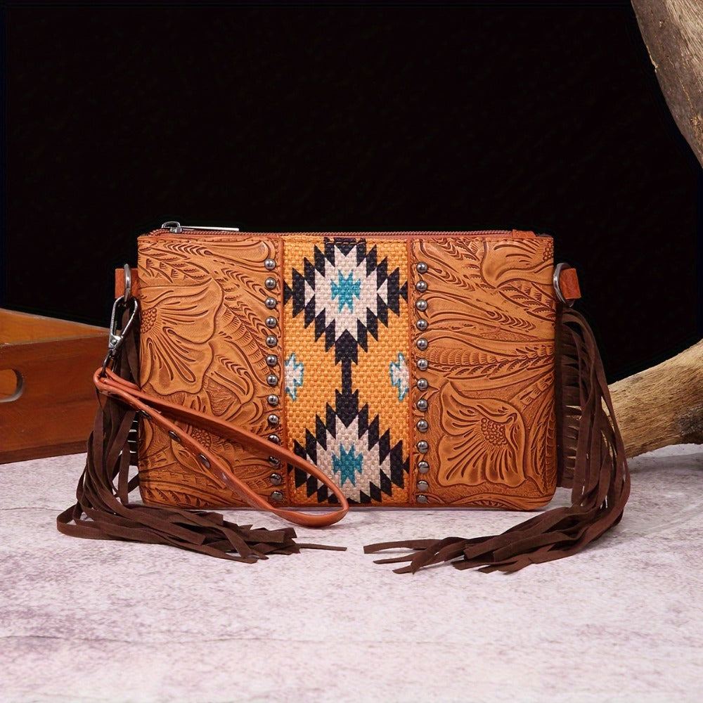 Crossbody Bag for Women – for Travel, Woven Tassel Vintage Floral Fringe | Bag Vero – front view