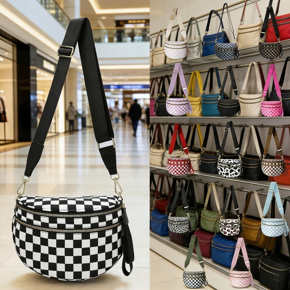 Crossbody Bag for Women – Large Capacity, Plaid Large Capacity Drawstring Closure | Bag Vero – front view