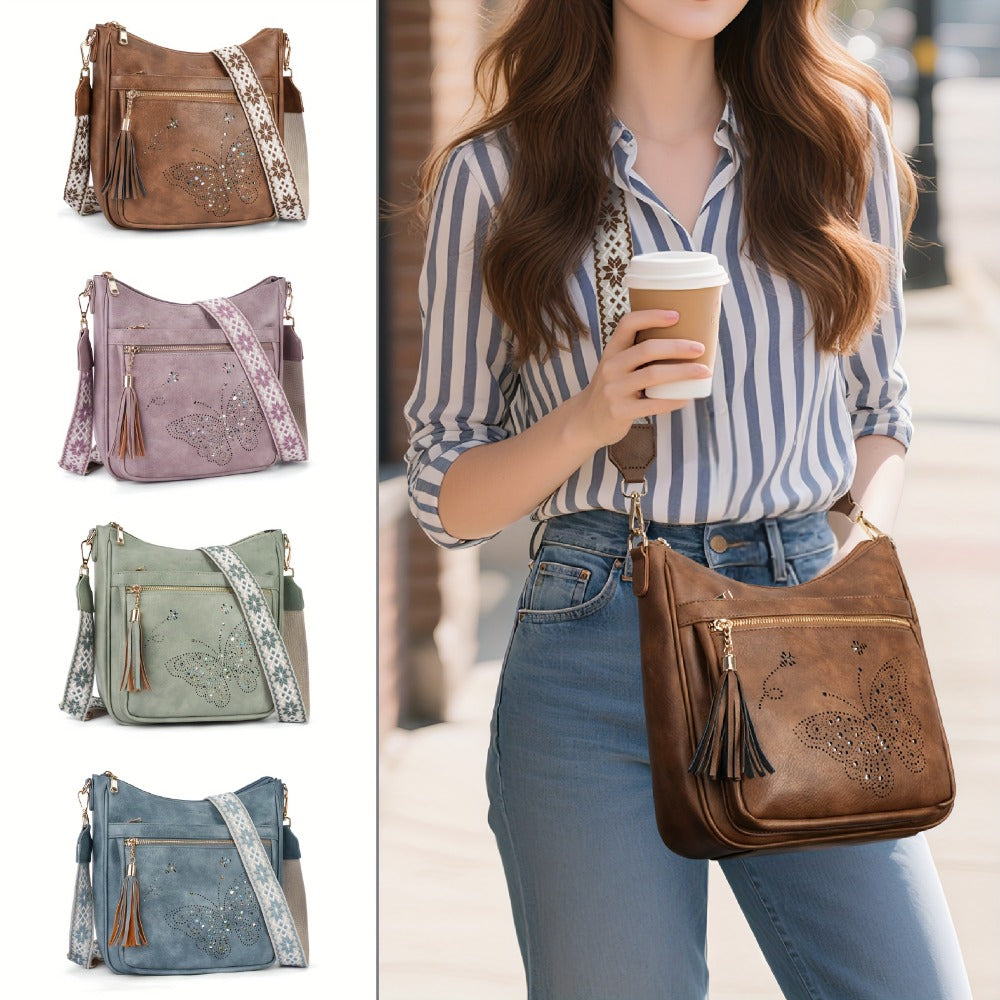 Crossbody Bag for Women – Large Vintage Butterfly Faux Leather | Bag Vero – front view