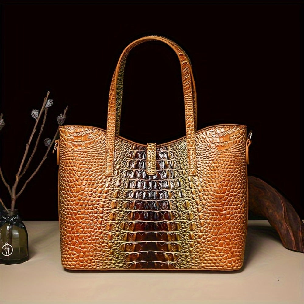 3pcs Crocodile Print Handbag Set - Fashionable Vintage Style, Multi-Functional Top Handle Crossbody, Business Clutch & Coin Purse - Spacious, Secure, Ideal for Everyday Chic,, Christmas, Mother's Day Gift
