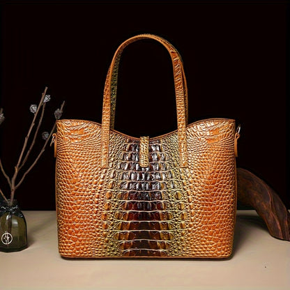 3pcs Crocodile Print Handbag Set - Fashionable Vintage Style, Multi-Functional Top Handle Crossbody, Business Clutch & Coin Purse - Spacious, Secure, Ideal for Everyday Chic,, Christmas, Mother's Day Gift