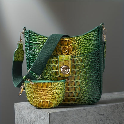 Trendy Crossbody Bag with Crocodile Pattern - Premium Bucket And Coin Purse Style - Multi-Purpose Shoulder Bag Suitable for Any Event