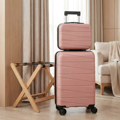 Set of Luggage Including a 20-Inch Suitcase And a 14-Inch Handbag, Featuring 360° Rotating Wheels, Made from Durable ABS Material, And Equipped with a Phone Holder, Ideal for Students And Various Activities Like School, Business Travel