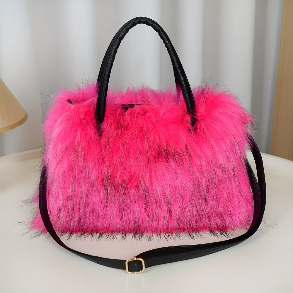 [Ideal Gift] Women's Shoulder Bags, Plush Bags, Faux Mink Fur Bags, Handbags, Tote Bags, Plush Handbags, Available in Five Colors. Ideal Gifts for Girlfriends And Mothers. High-End And Fashionable Tote Bags, Crossbody Bags. Free Pendant Or Headband Gift
