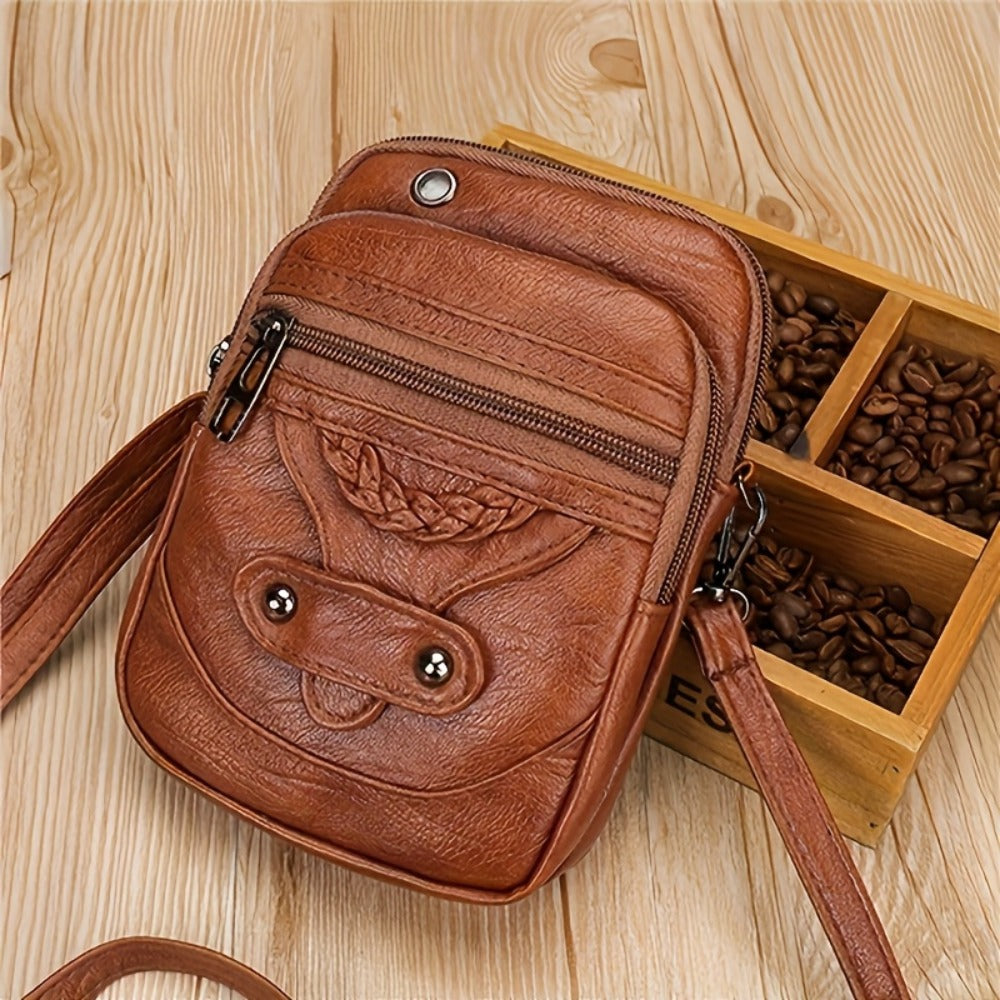 Vintage Multi-Pocket Zippered Crossbody Bag for Women, Upgraded Soft Fabric, Stylish Urban Women Crossbody Bag with Studded Lace Detail, Multi-Compartment Phone Wallet for Daily Use, with Adjustable Strap, Black/Brown 1pc