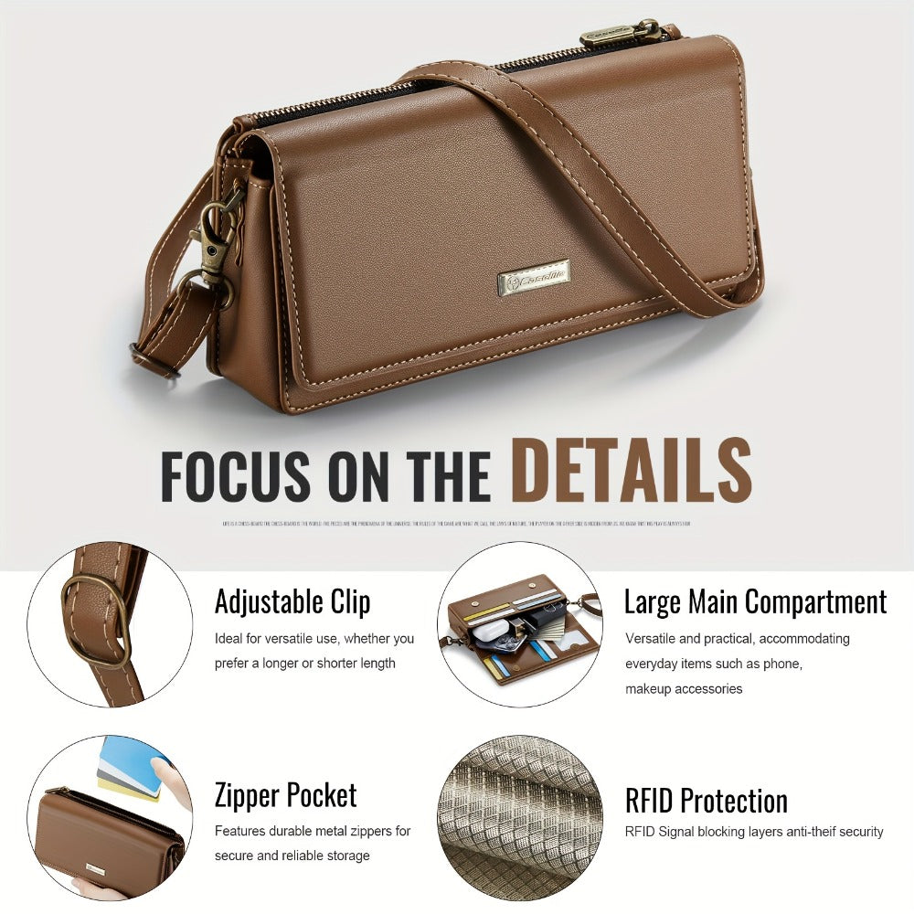 Crossbody Cell Phone Wallet for Women, RFID Blocking Multi Card Slots with Detachable Wristlet Shoulder Strap Zipper Pocket