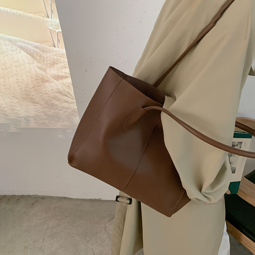 Women's Large Capacity Tote Bag - Work Bag with Kiss Lock Closure, Spacious Designer Handbag for Women, Office, Travel, Everyday Use - Coffee Brown, Elegant Minimalist Shoulder Purse, Ladies Handbags, Sturdy Handles