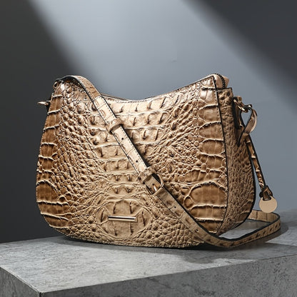 Women' Vintage Crocodile Crossbody Bag Suitable for, & Travel - Handbag with Adjustable Strap, Zipper Closure, Spacious Retro Purse in /, Detachable Shoulder Strap & Textured Crocodile Pattern