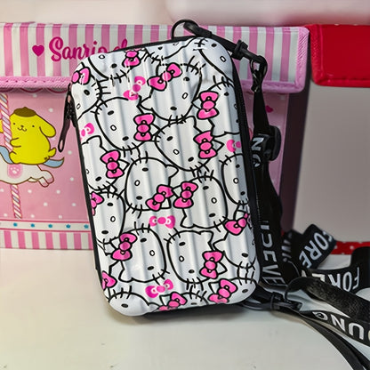 Cute KT Mini Suitcase Bag, Hard Shell Cosmetics Case Mini Cross Body Bag Mini Hard Shell Suitcase with Detachable Grip Rope And Shoulder Strap