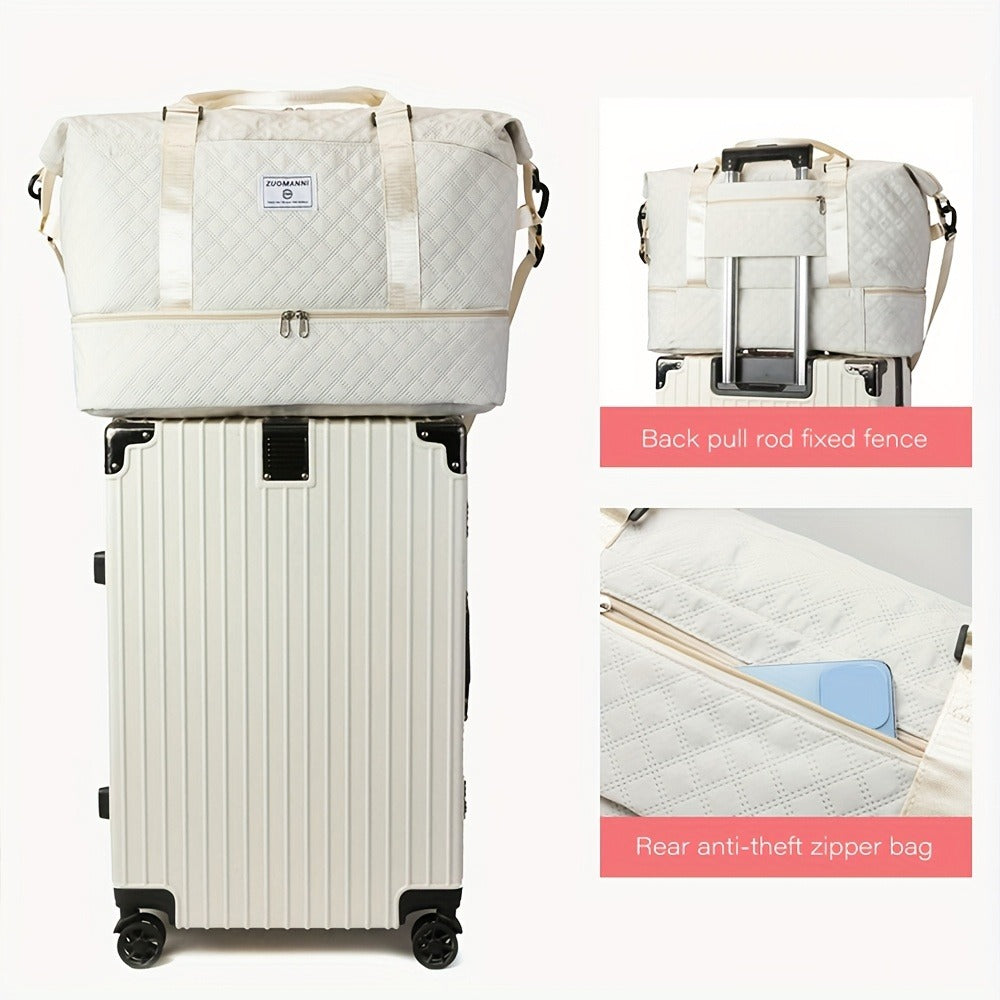 Spacious Multifunctional Travel Bag with a Separate Shoe Compartment, Perfect for Yoga And Fitness. This Quilted Crossbody Bag Is Ideal for Weekends And Comes As a Two-Piece Set, Making It a Great Gift for Valentine'S Day, Ramadan, Or The New Year